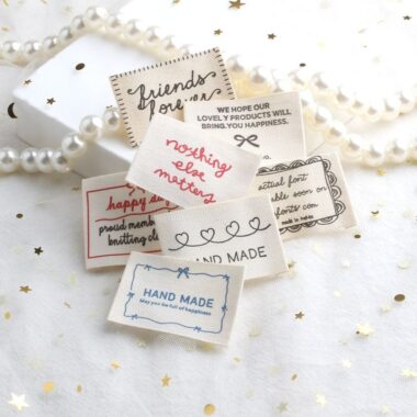 Korean beige letter embroidered DIY woven labels