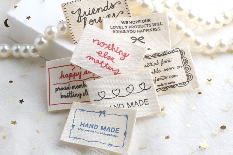 Korean beige letter embroidered DIY woven labels