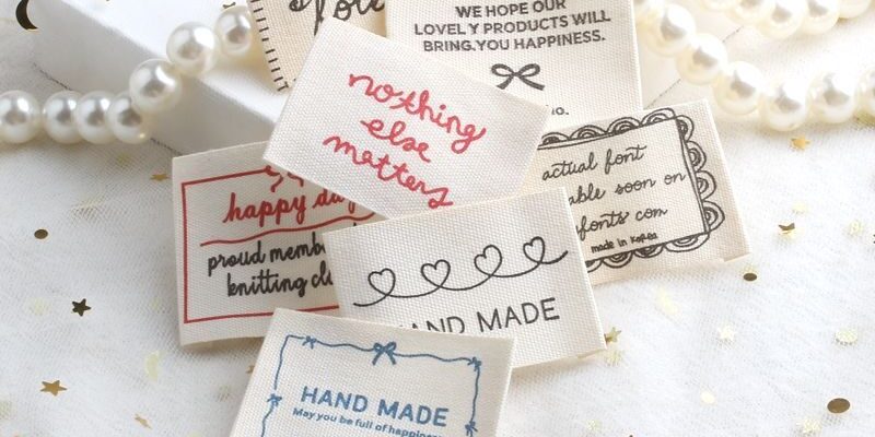 Korean beige letter embroidered DIY woven labels