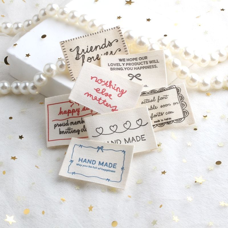 Korean beige letter embroidered DIY woven labels