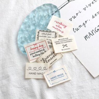 Korean beige letter embroidered DIY woven labels