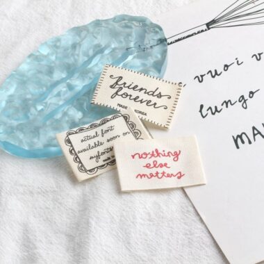 Korean beige letter embroidered DIY woven labels