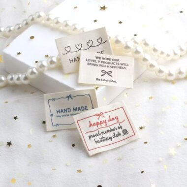 Korean beige letter embroidered DIY woven labels
