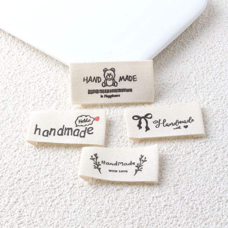 DIY beige letter embroidered handmade woven labels