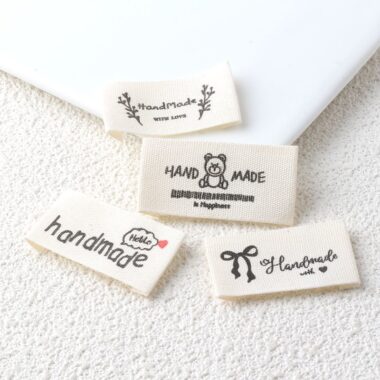 DIY beige letter embroidered handmade woven labels