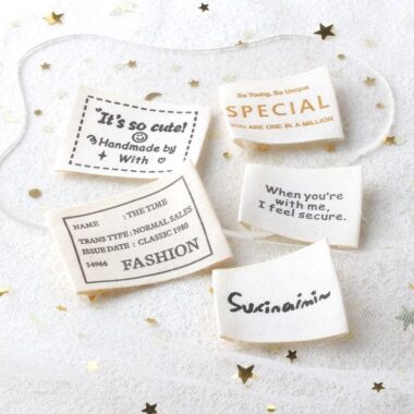 Beige multi-letter handmade DIY woven labels for apparel