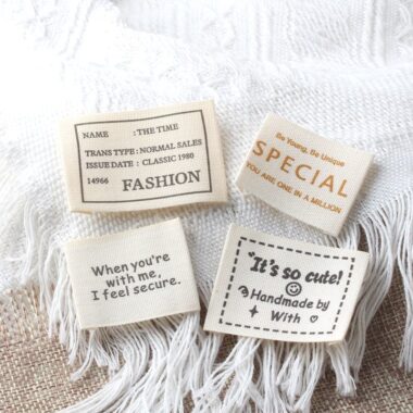 Beige multi-letter handmade DIY woven labels for apparel