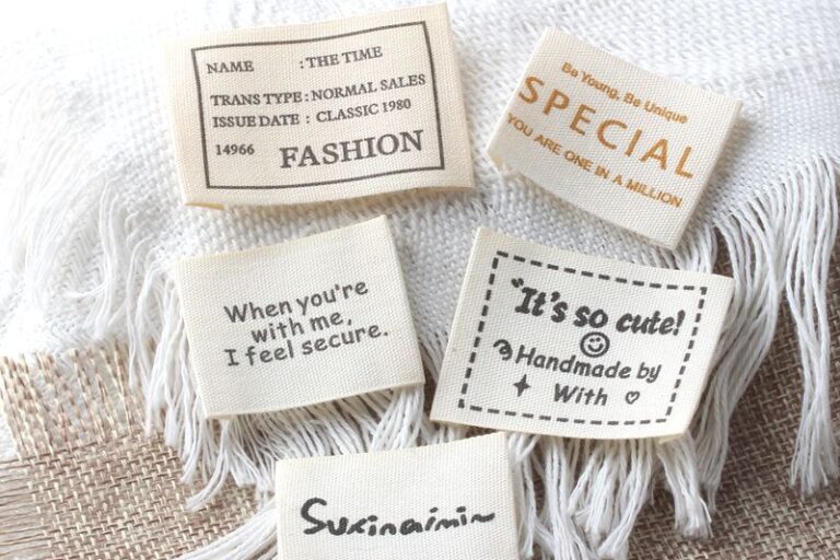 Beige multi-letter handmade DIY woven labels for apparel