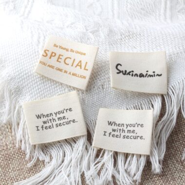 Beige multi-letter handmade DIY woven labels for apparel