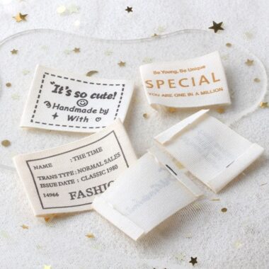 Beige multi-letter handmade DIY woven labels for apparel