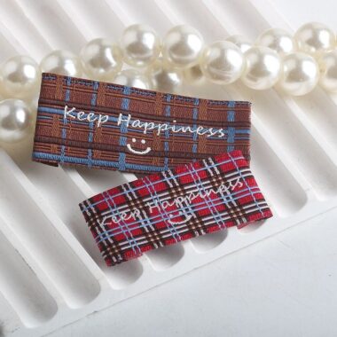 Korean style brown plaid smiley handmade clothing labels