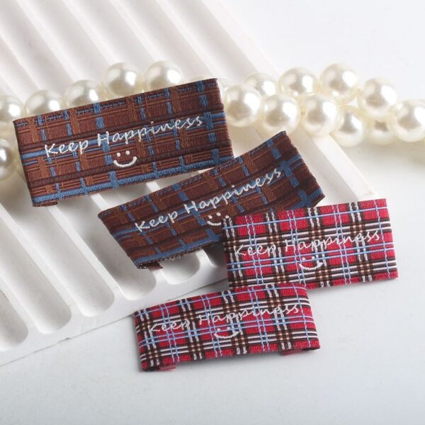 Korean style brown plaid smiley handmade clothing labels