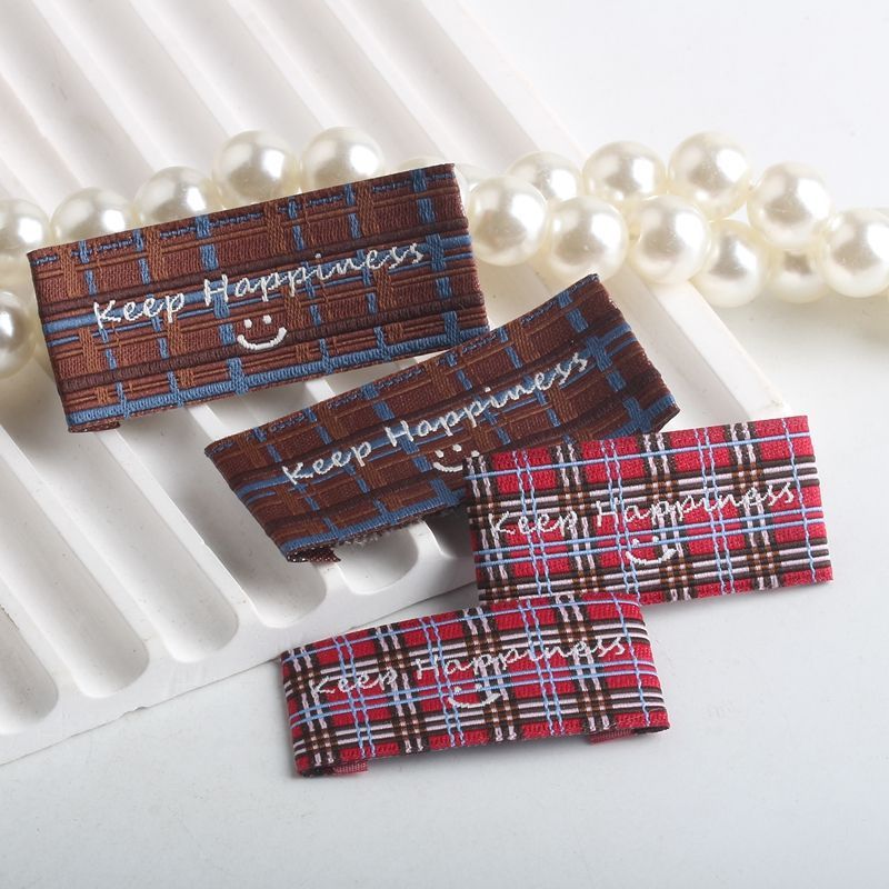 Korean style brown plaid smiley handmade clothing labels