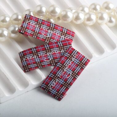 Korean style brown plaid smiley handmade clothing labels