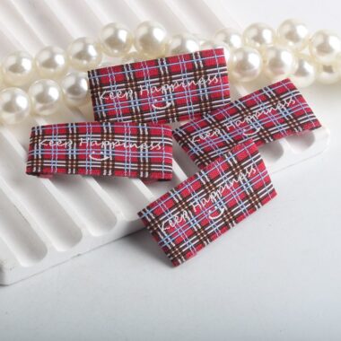 Korean style brown plaid smiley handmade clothing labels