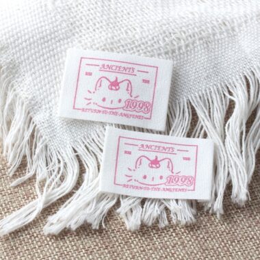 Sweet cute cat and dog woven labels for clothing