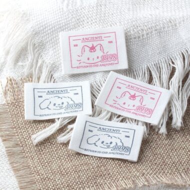 Sweet cute cat and dog woven labels for clothing