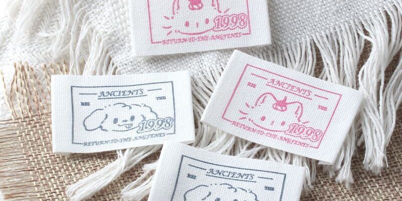 Sweet cute cat and dog woven labels for clothing