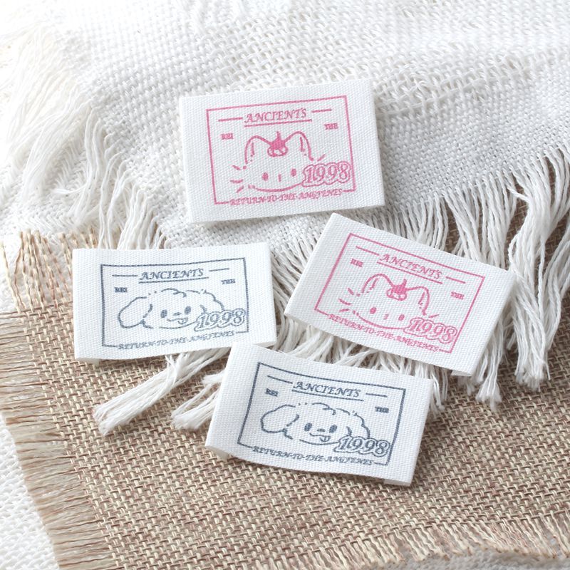 Sweet cute cat and dog woven labels for clothing