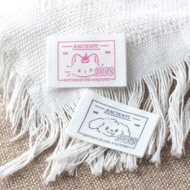 Sweet cute cat and dog woven labels for clothing