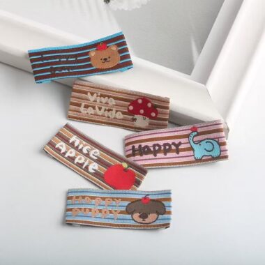 Cartoon striped mushroom apple woven labels for clothing