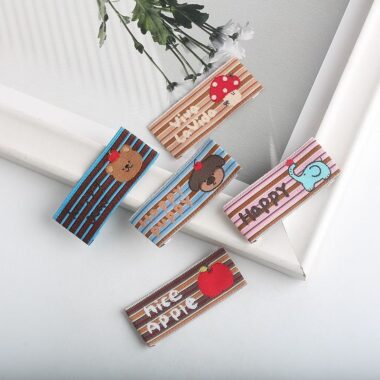 Cartoon striped mushroom apple woven labels for clothing