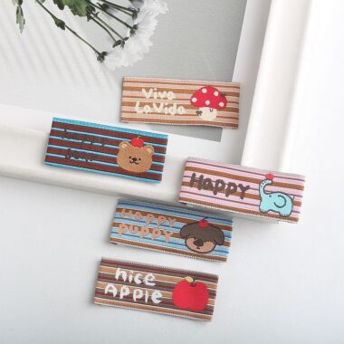 Cartoon striped mushroom apple woven labels for clothing