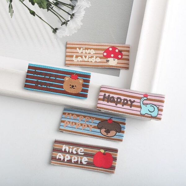 Cartoon striped mushroom apple woven labels for clothing