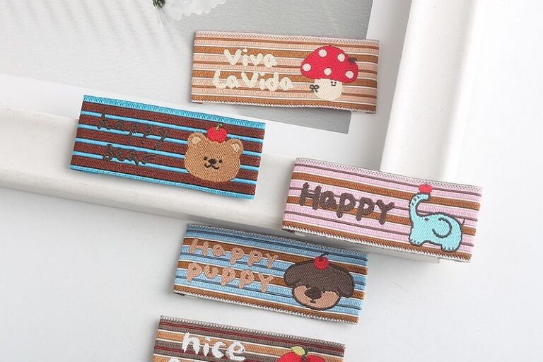Cartoon striped mushroom apple woven labels for clothing
