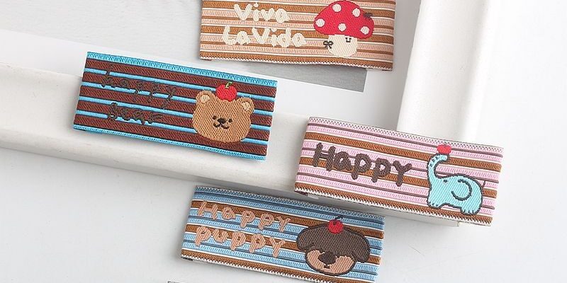 Cartoon striped mushroom apple woven labels for clothing