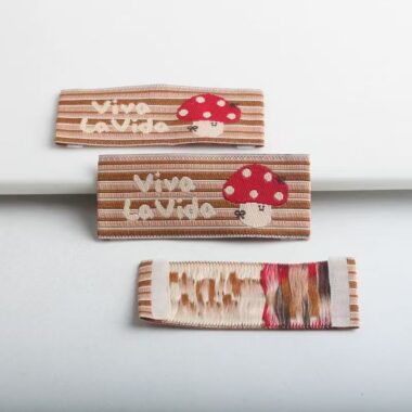 Cartoon striped mushroom apple woven labels for clothing