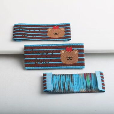 Cartoon striped mushroom apple woven labels for clothing