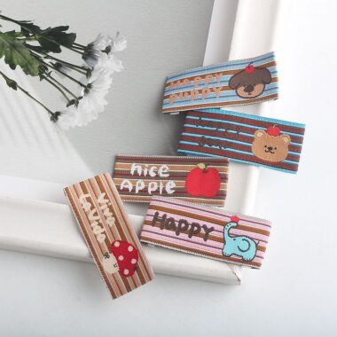 Cartoon striped mushroom apple woven labels for clothing