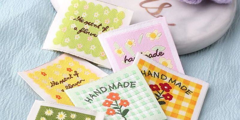 Floral embroidered square clothing labels for fashion garments