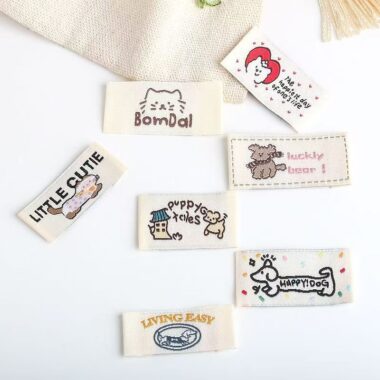 Korean cute puppy kitten DIY handmade woven labels