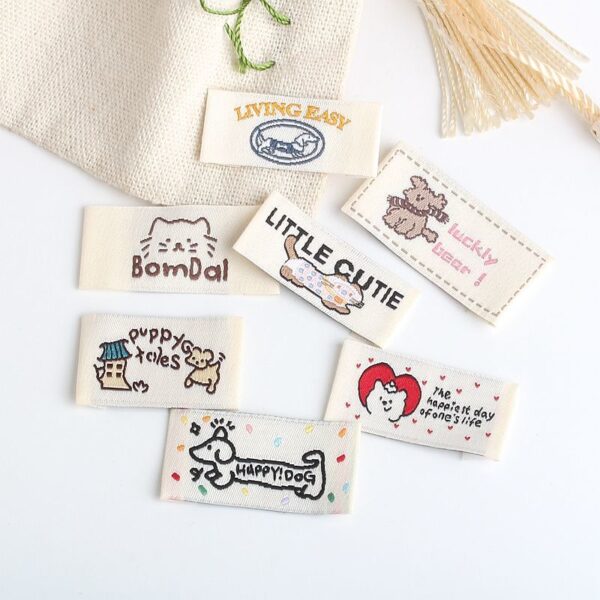 Korean cute puppy kitten DIY handmade woven labels