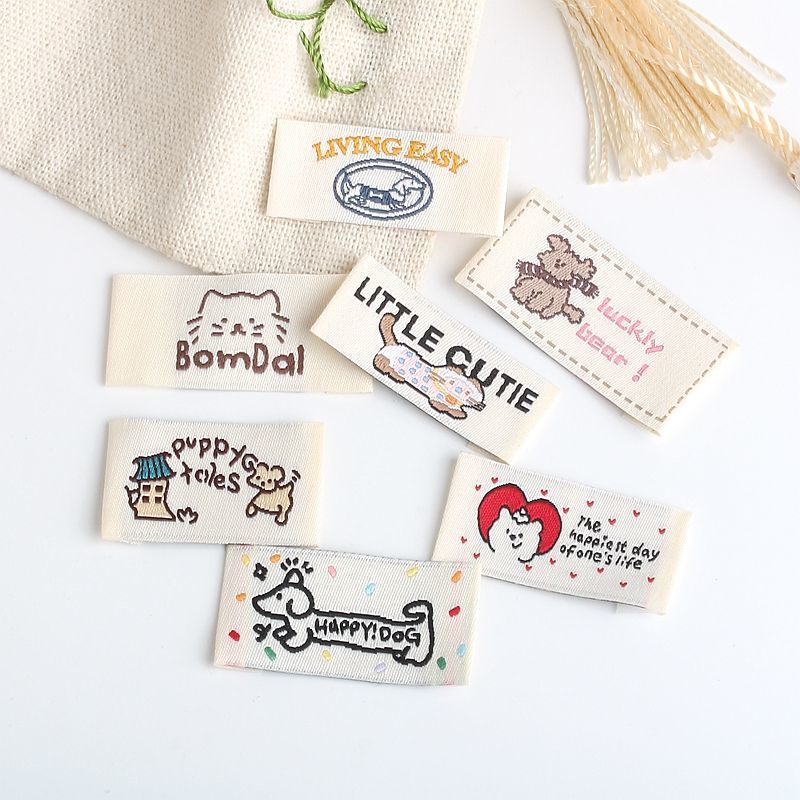 Korean cute puppy kitten DIY handmade woven labels