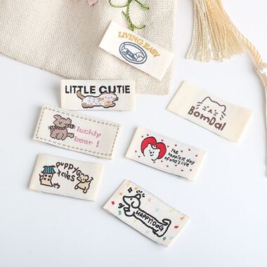 Korean cute puppy kitten DIY handmade woven labels