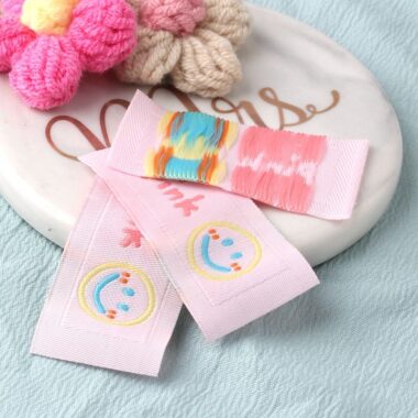 Multicolor smiley watermelon woven labels for clothing