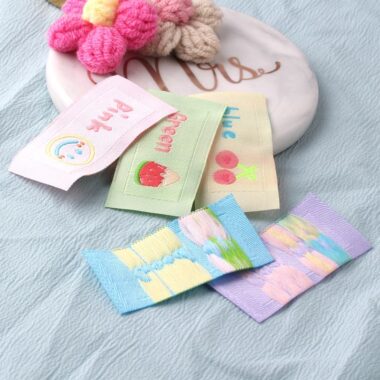 Multicolor smiley watermelon woven labels for clothing