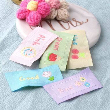 Multicolor smiley watermelon woven labels for clothing