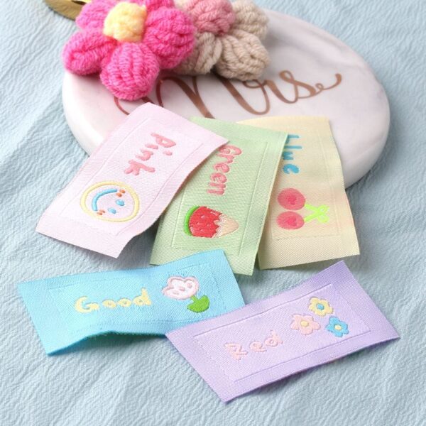 Multicolor smiley watermelon woven labels for clothing