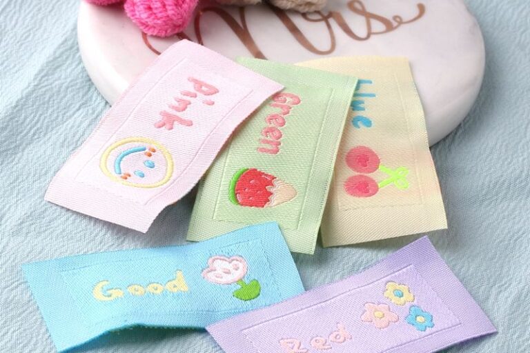 Multicolor smiley watermelon woven labels for clothing