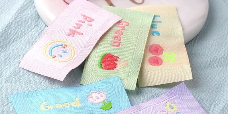 Multicolor smiley watermelon woven labels for clothing