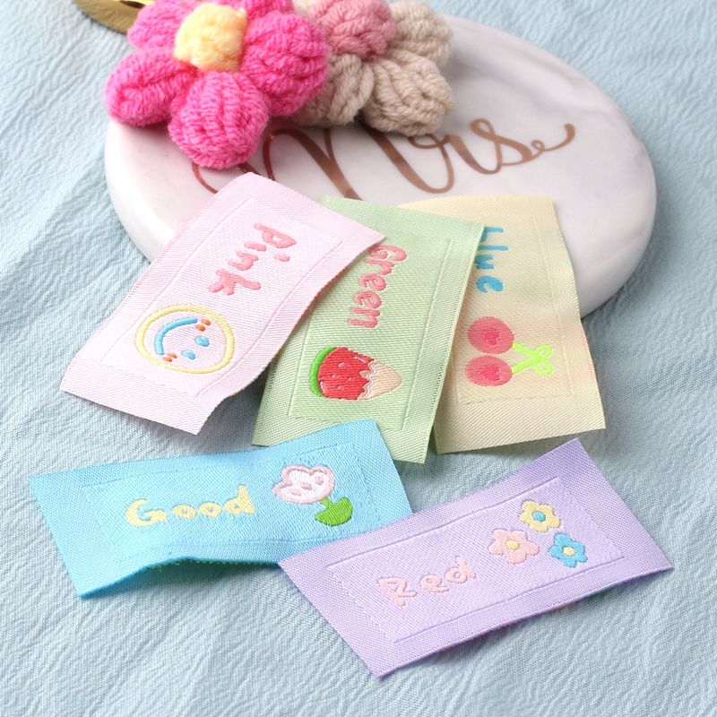 Multicolor smiley watermelon woven labels for clothing