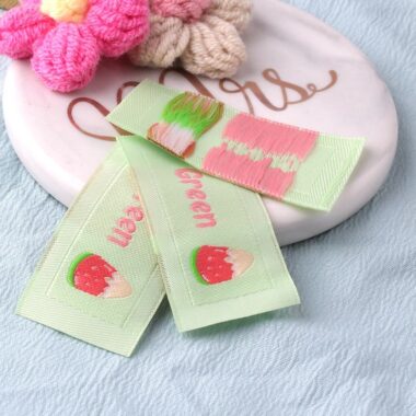 Multicolor smiley watermelon woven labels for clothing