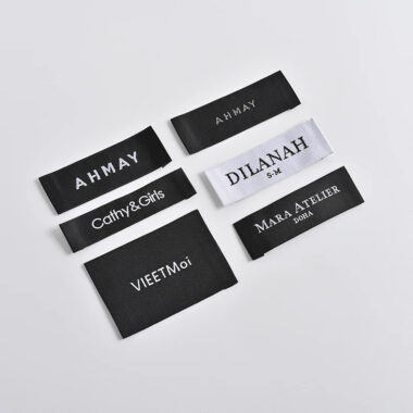 Custom designed woven satin clothing labels
