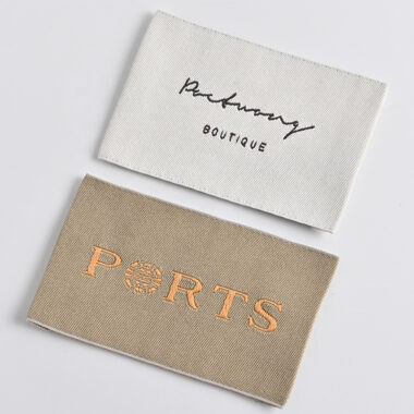 Custom designed woven satin clothing labels