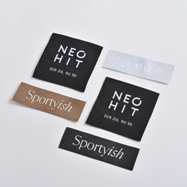 Custom designed woven satin clothing labels
