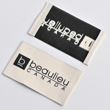 Custom designed woven satin clothing labels